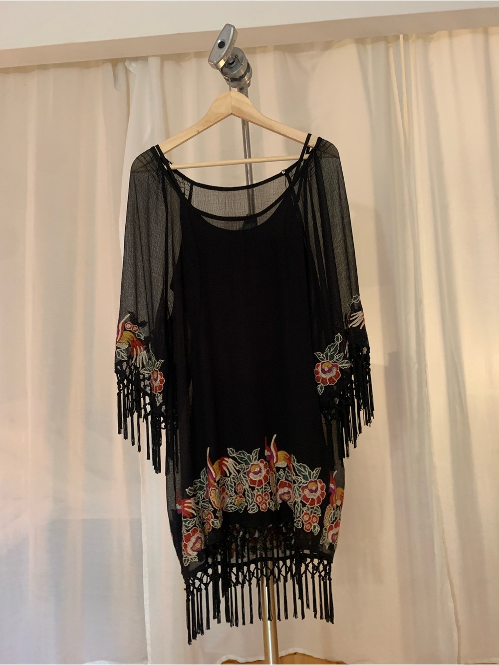 Women's Black dress Embroidered with Fringe